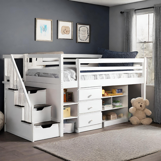 Demo Low Loft Bed with Staircase and Storage